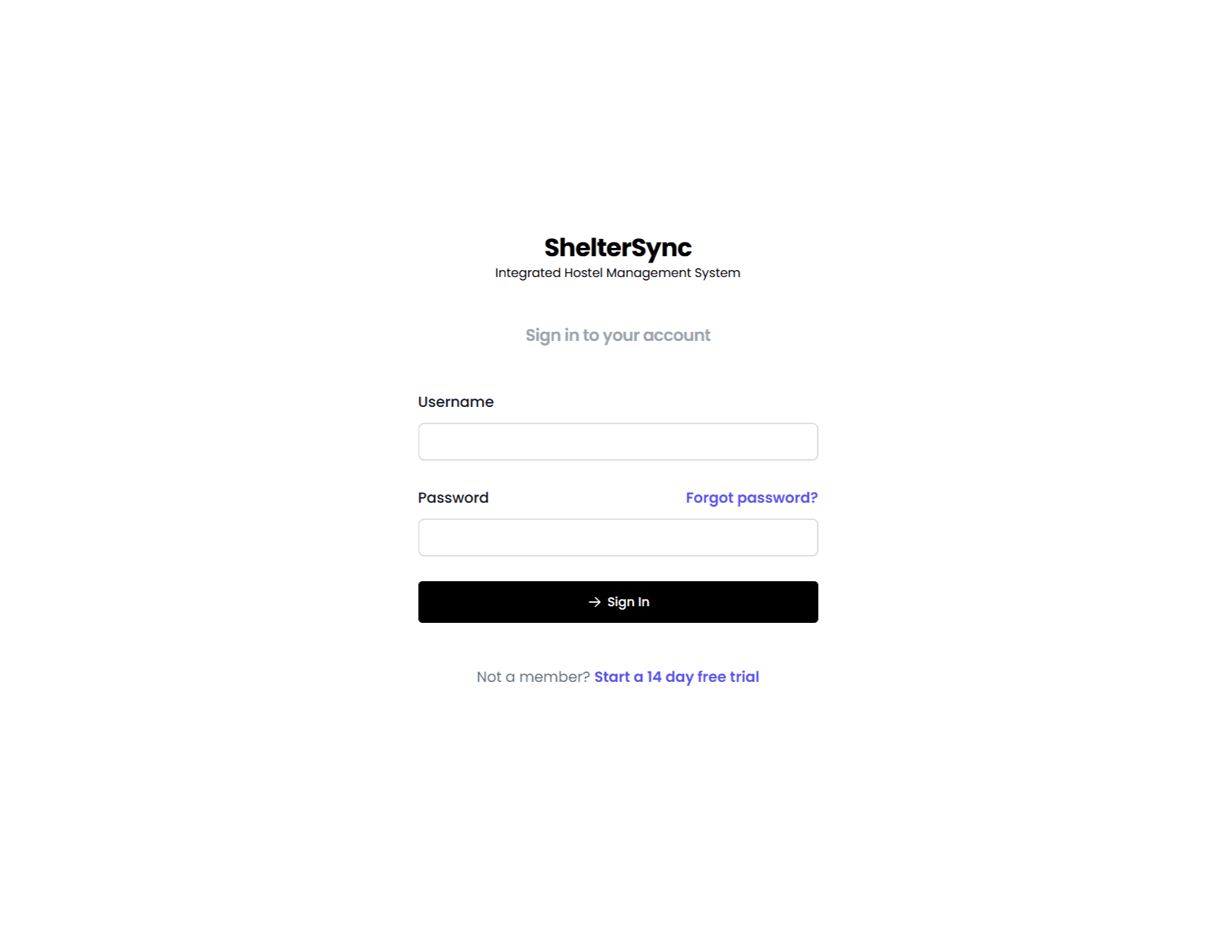 ShelterSync Login Interface