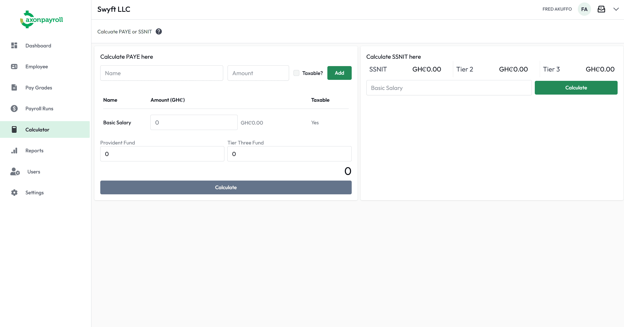 Payroll Calculation Interface